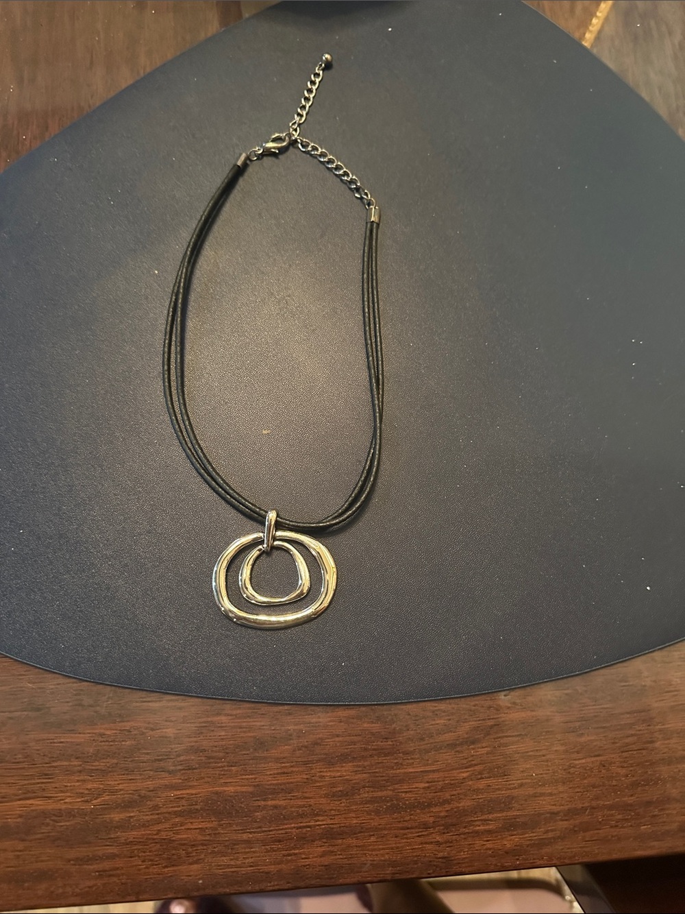 Chico's Gold Double-Ring Pendant on Black Multi-Strand Cord
